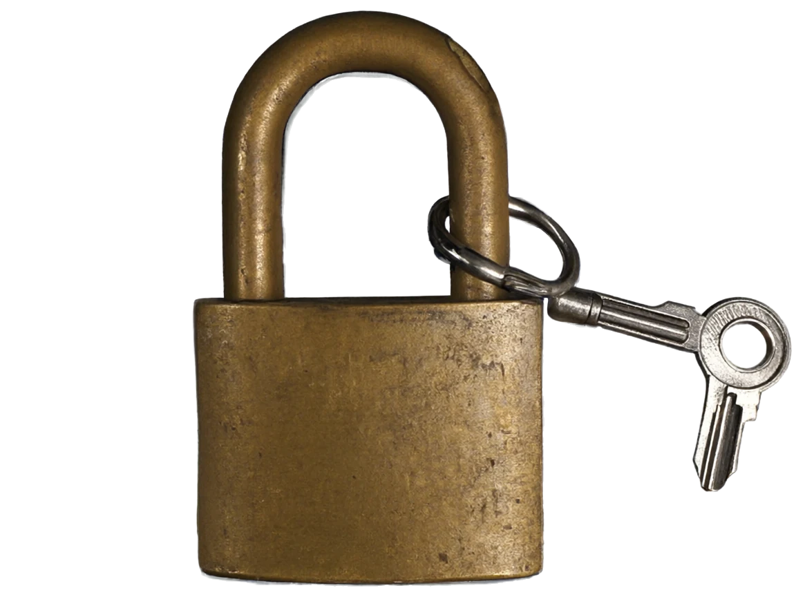 An antique brass padlock with its key, made with Create an image