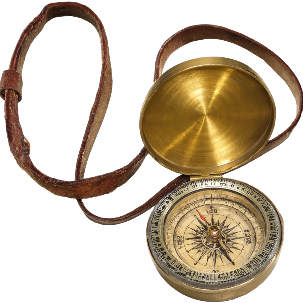 A vintage brass compass with a worn leather strap