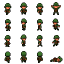 A green-clad ranger in sixteen pixel-art poses